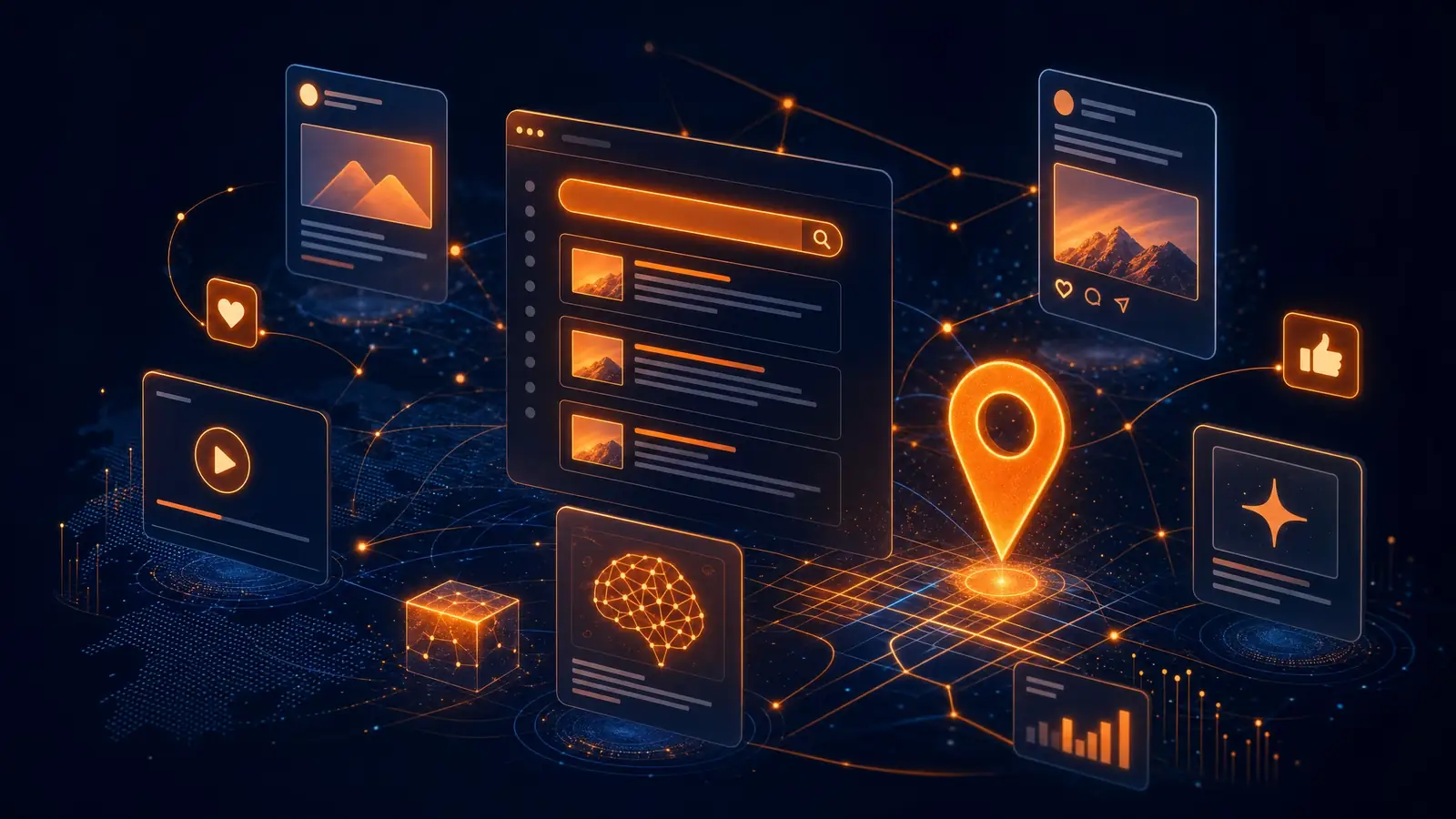 AI marketing system: search results, social posts and local map presence connected in one network